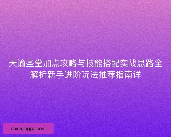 天谕圣堂加点攻略与技能搭配实战思路全解析新手进阶玩法推荐指南详