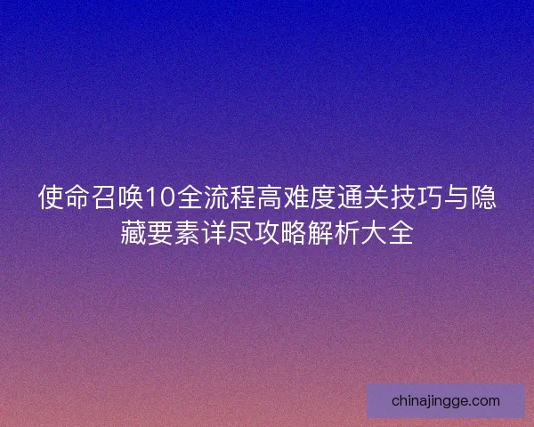 使命召唤10全流程高难度通关技巧与隐藏要素详尽攻略解析大全