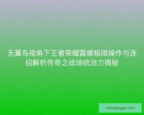 无翼鸟视角下王者荣耀露娜极限操作与连招解析传奇之战场统治力揭秘